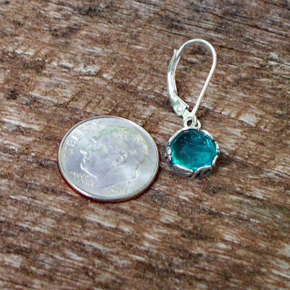 Recycled Vintage Aqua Mason Jar Sterling Silver Botanical Lever back Earrings - Picture 3 of 4